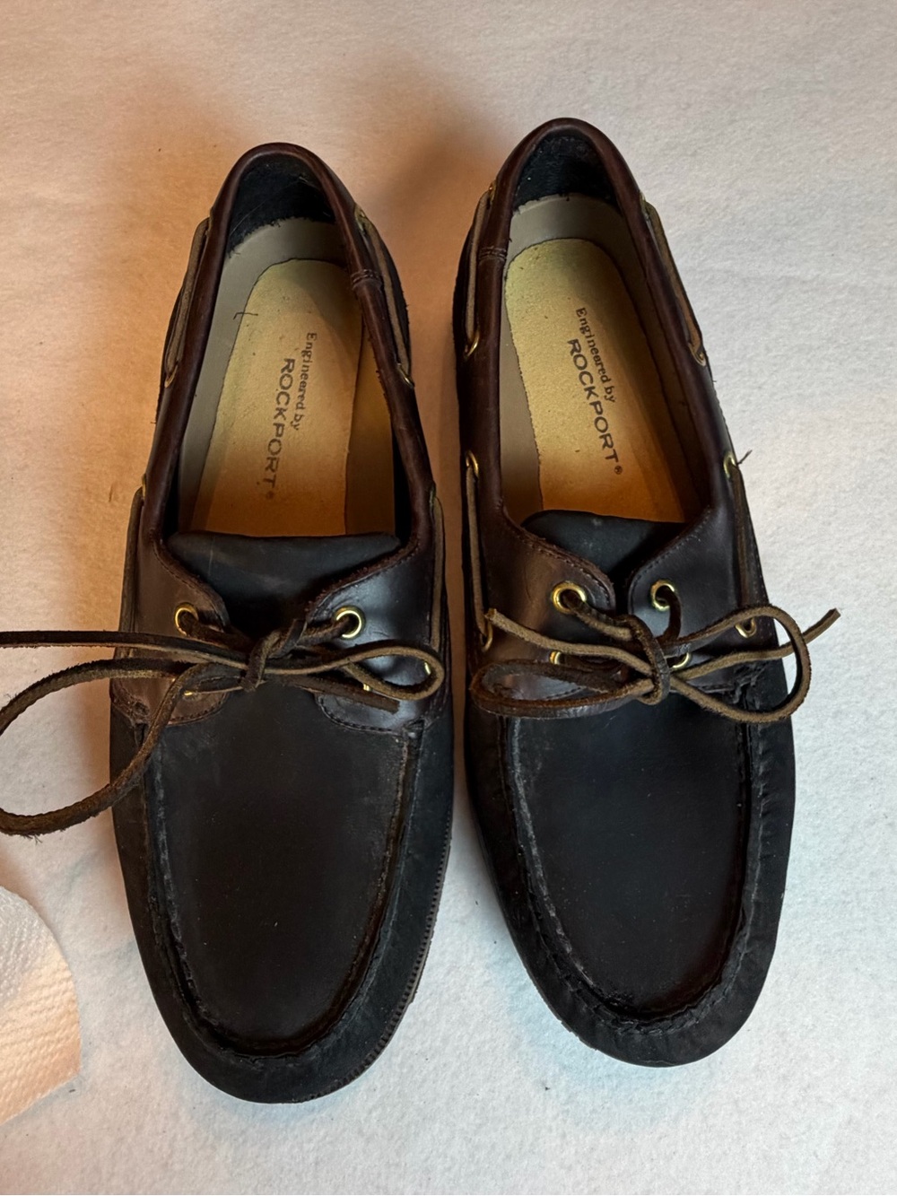 Rockport Men’s Boat Shoes Size 10W Wide Leather Brown Black Deck Shoes